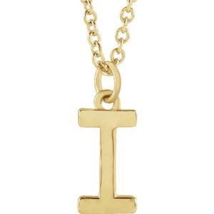 14k Yellow Gold 9.5mm Small Block Initial I Necklace, 18 Inch